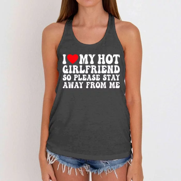 I Love My Girlfriend I Love My Girlfriend Please Stay Away Women's Knotted Racerback Tank