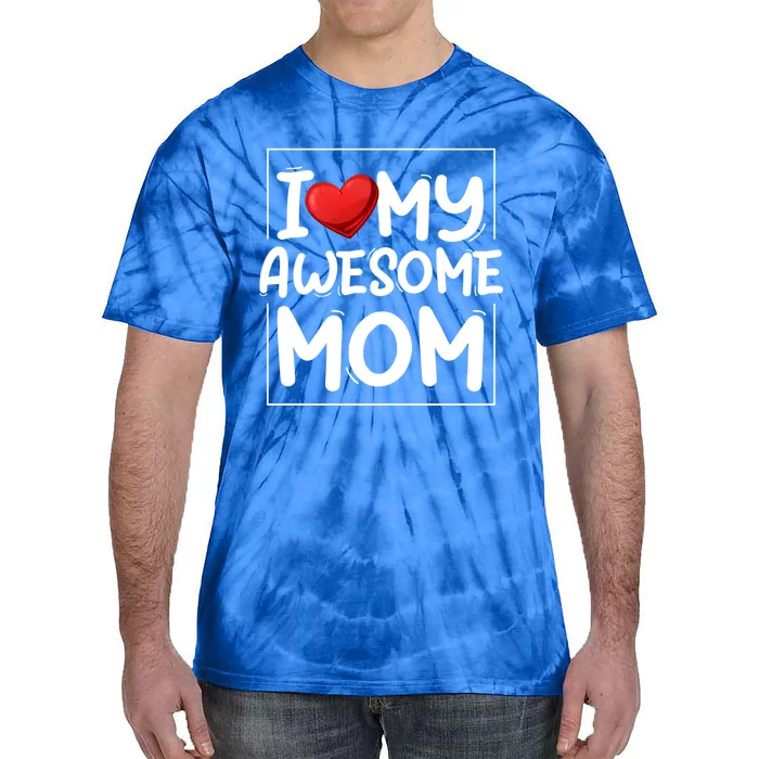 I Love My Awesome Mom Heart Valentines Day Matching Couple Gift Tie-Dye T-Shirt