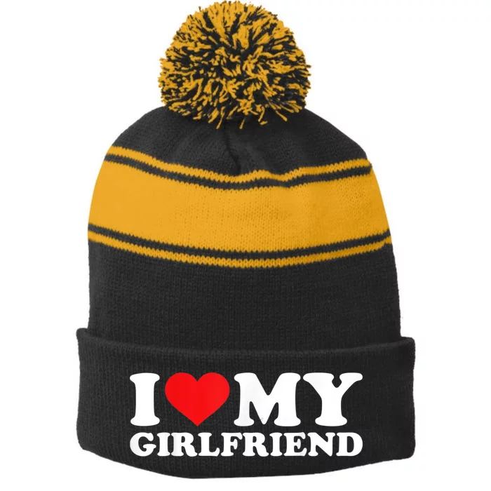 I Love My Girlfriend Tshirt Funny Valentine Red Heart Love Stripe Pom Pom Beanie