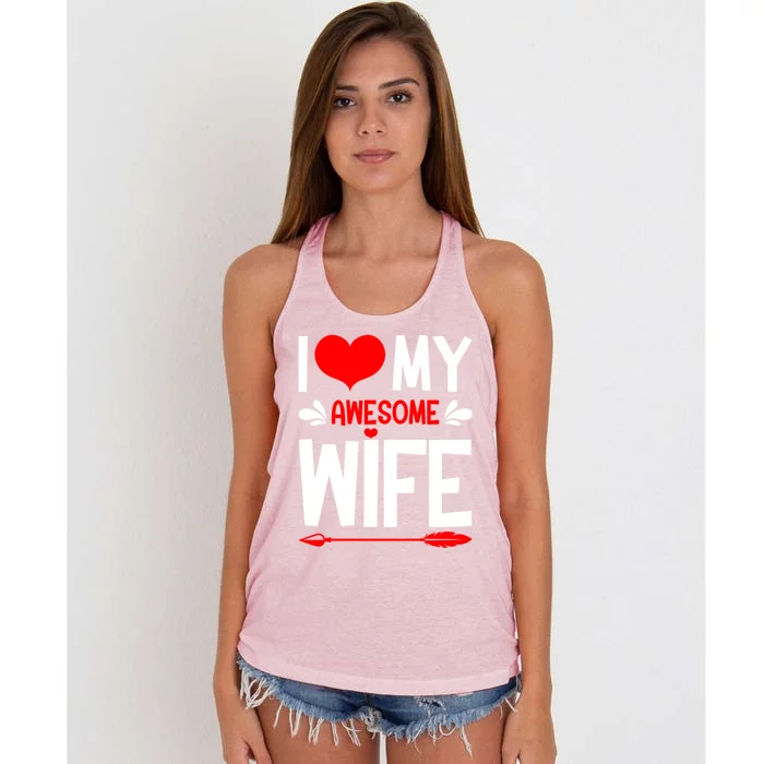 I Love My Awesome Funny Husband Funny Valentines Day Couple Gift Women's Knotted Racerback Tank