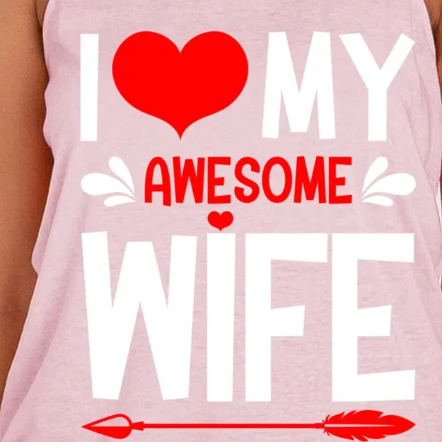 I Love My Awesome Funny Husband Funny Valentines Day Couple Gift Women's Knotted Racerback Tank