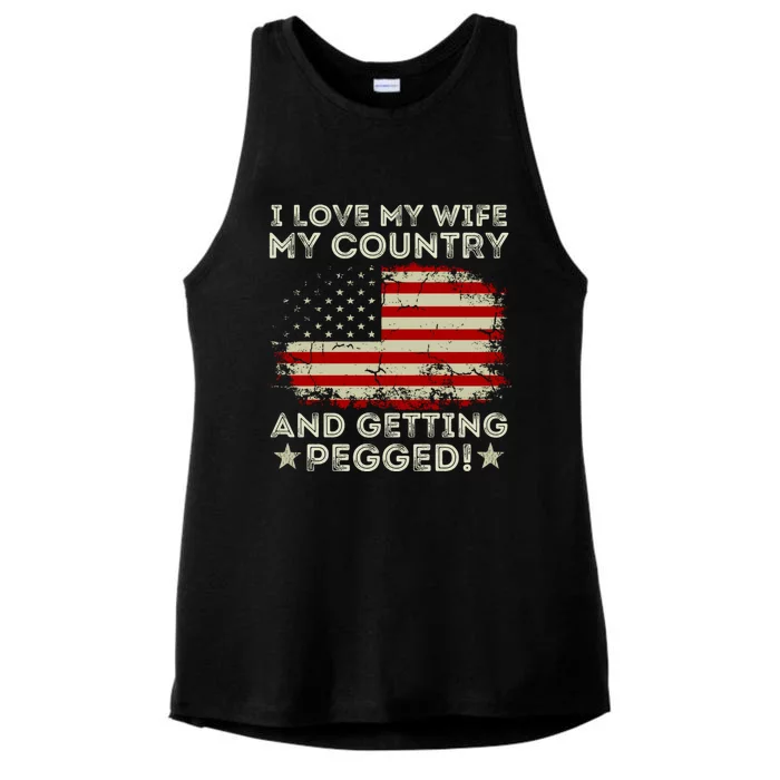 I LOVE MY WIFE MY COUNTRY AND GETTING PEGGED! Ladies Tri-Blend Wicking Tank