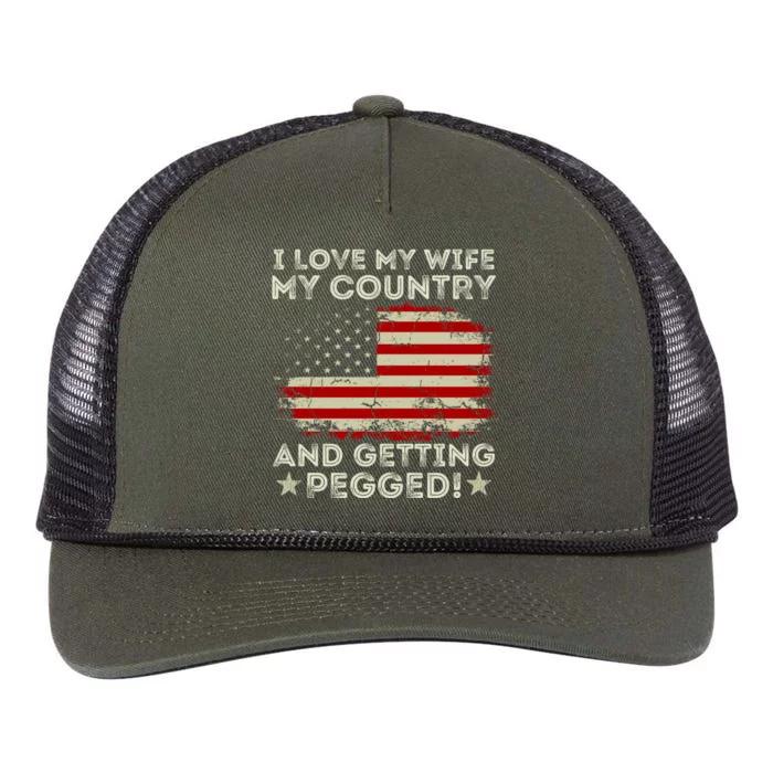 I LOVE MY WIFE MY COUNTRY AND GETTING PEGGED! Retro Rope Trucker Hat Cap