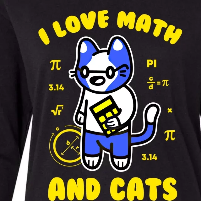 I Love Math And Cats Funny Pi Day Teacher Cat Lover Meaningful Gift Womens Cotton Relaxed Long Sleeve T-Shirt