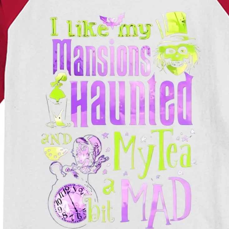 I Like My Mansions Haunted And My Tea A Bit Mad Halloween Kids Colorblock Raglan Jersey