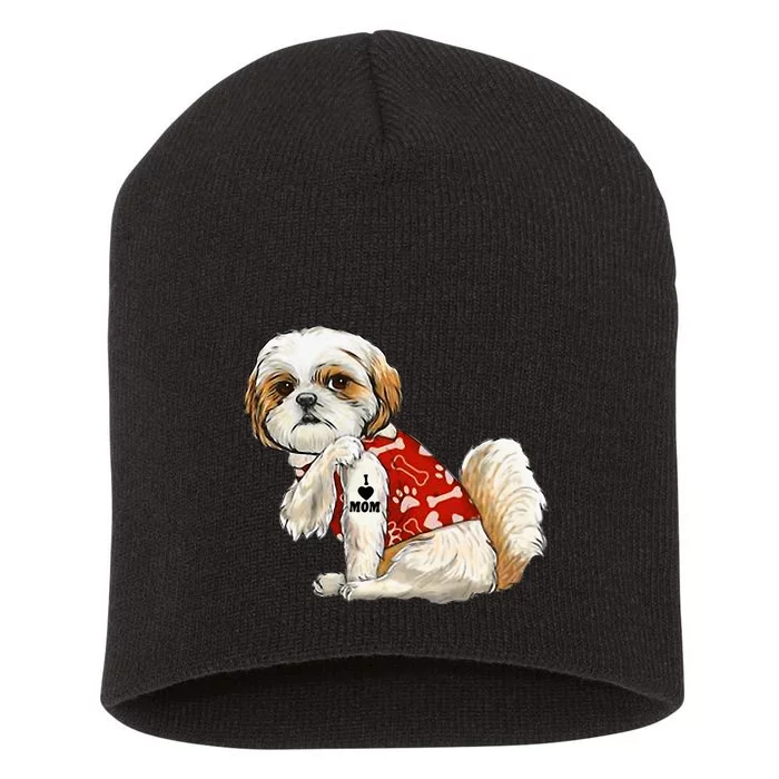 I Love Mom Tattoo Shih Tzu Mom Funny Mother's Day Gift Short Acrylic Beanie