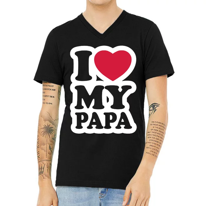 I Love My Papa Retro V-Neck T-Shirt