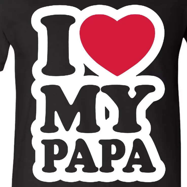 I Love My Papa Retro V-Neck T-Shirt