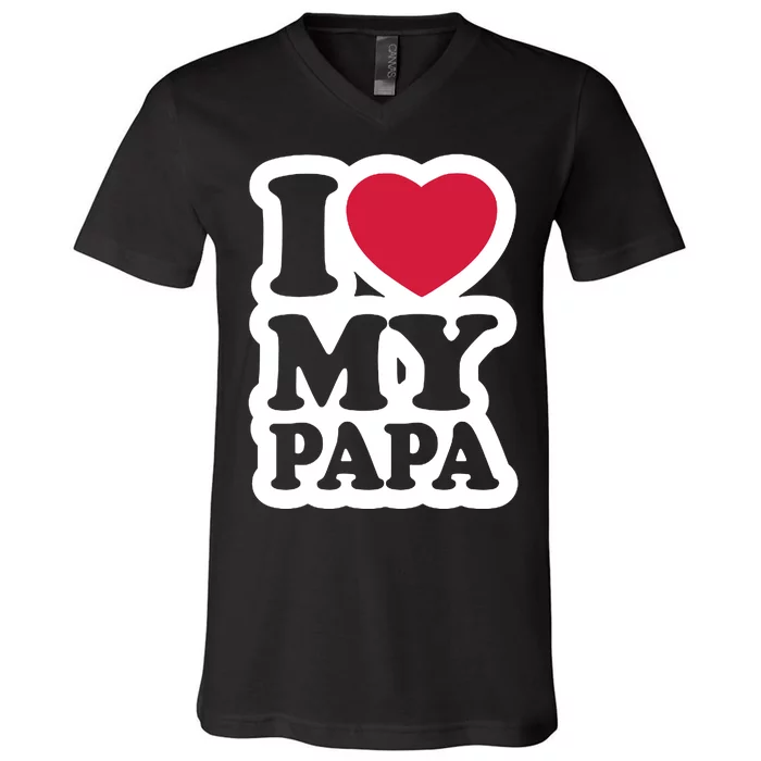 I Love My Papa Retro V-Neck T-Shirt