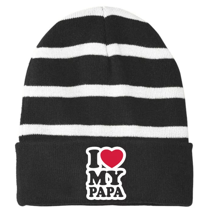 I Love My Papa Retro Striped Beanie with Solid Band