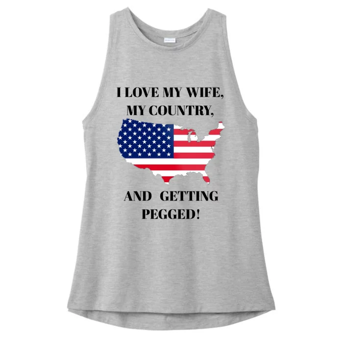 I LOVE MY WIFE MY COUNTRY AND GETTING PEGGED! Ladies Tri-Blend Wicking Tank