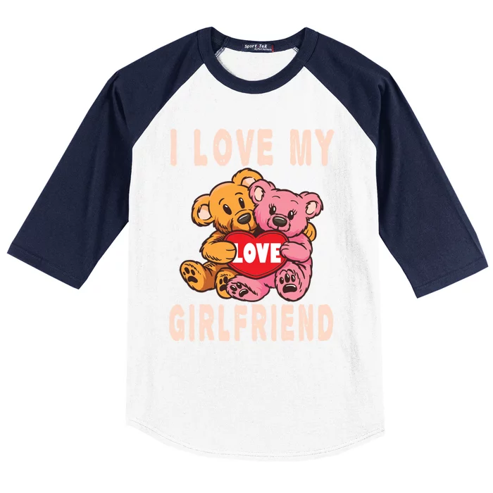 I Love My Friend Teddy Design Bear Cute Couple Gift Baseball Sleeve Shirt