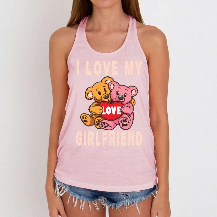 I Love My Friend Teddy Design Bear Cute Couple Gift Women's Knotted Racerback Tank