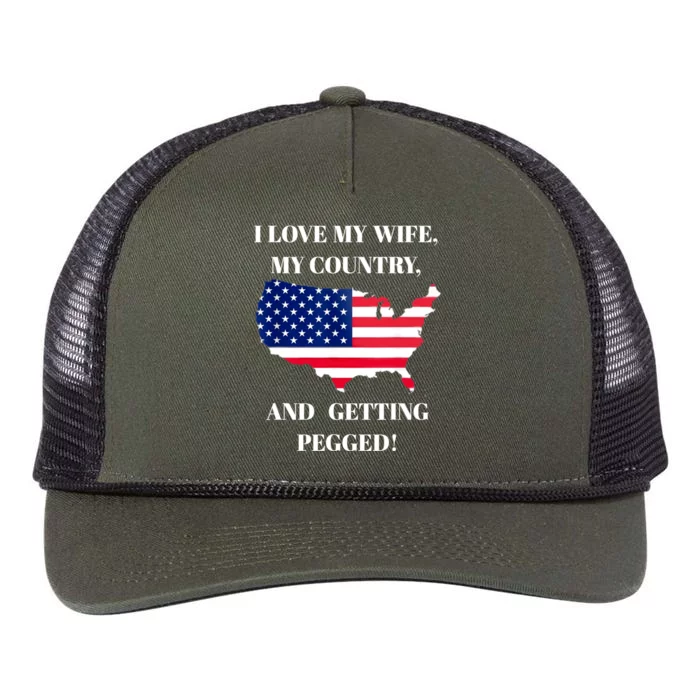 I LOVE MY WIFE MY COUNTRY AND GETTING PEGGED! Retro Rope Trucker Hat Cap