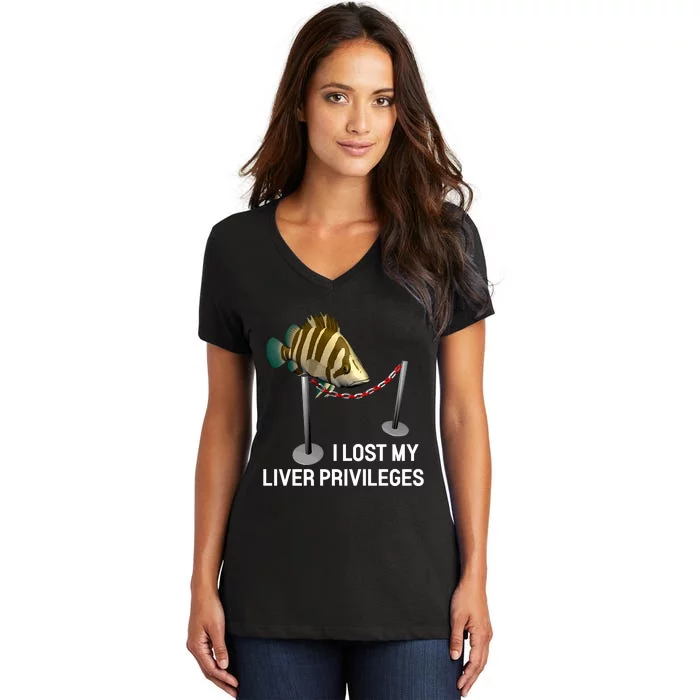 I Lost My Liver Privileges Cursed Fish Funny Fish Meme Women's V-Neck T-Shirt