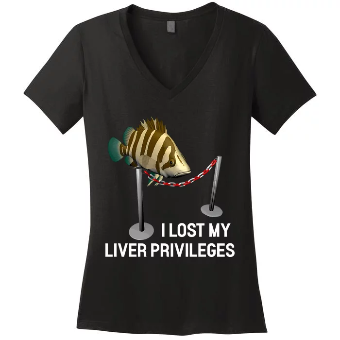 I Lost My Liver Privileges Cursed Fish Funny Fish Meme Women's V-Neck T-Shirt