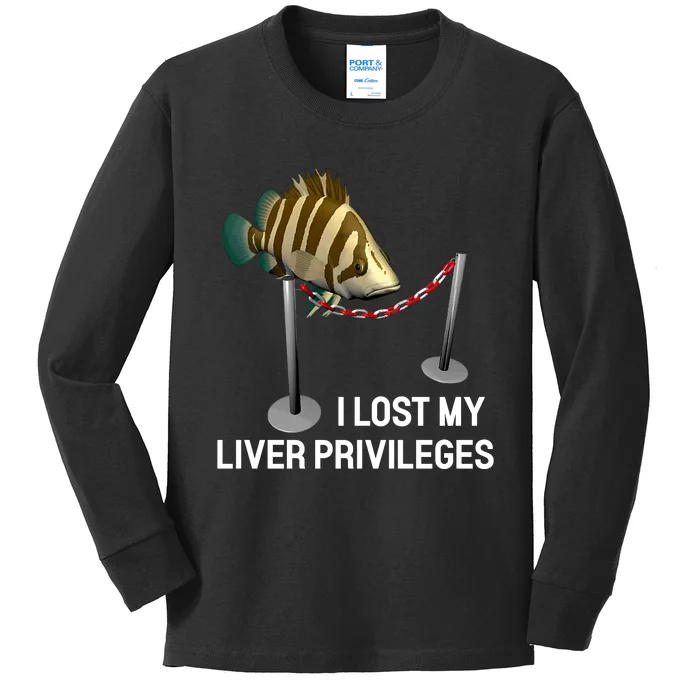 I Lost My Liver Privileges Cursed Fish Funny Fish Meme Kids Long Sleeve Shirt