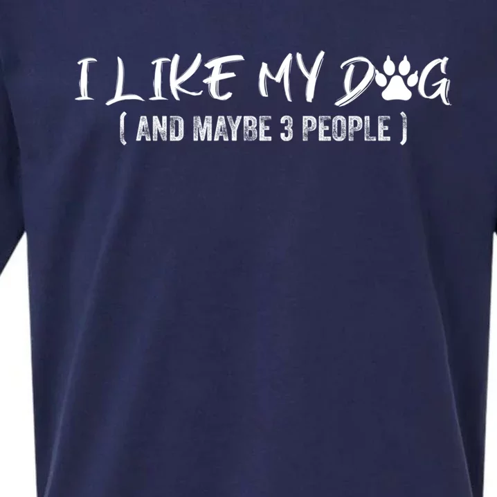 I Like My Dog And Maybe 3 People Funny Dog Mom Gift Sueded Cloud Jersey T-Shirt