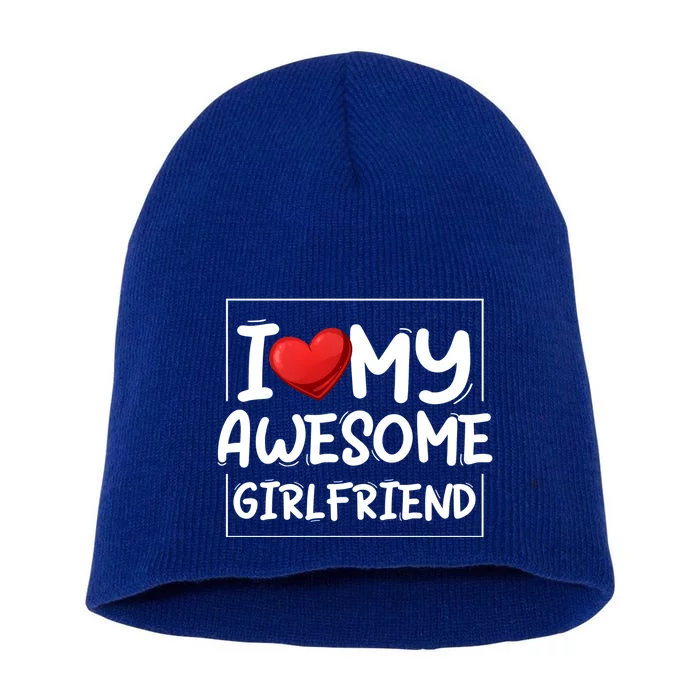 I Love My Awesome Friend Valentines Day Matching Couple Gift Short Acrylic Beanie