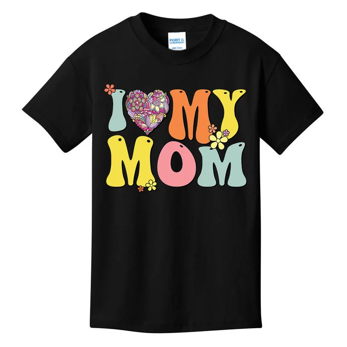 I Love My Mom I Heart My Mom Retro Groovy Mother's day Kids T-Shirt