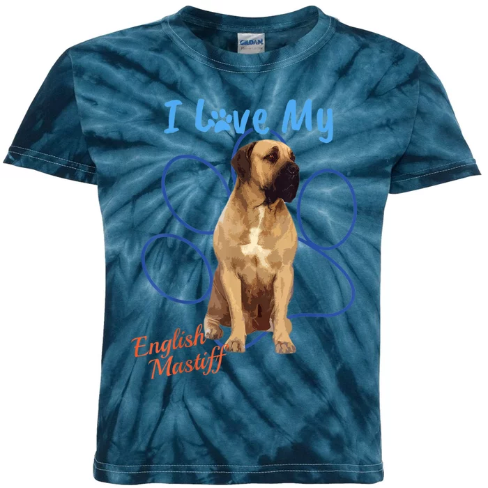 I Love My English Mastiff Best Dog Lover Paw Funny Gift! Kids Tie-Dye T-Shirt