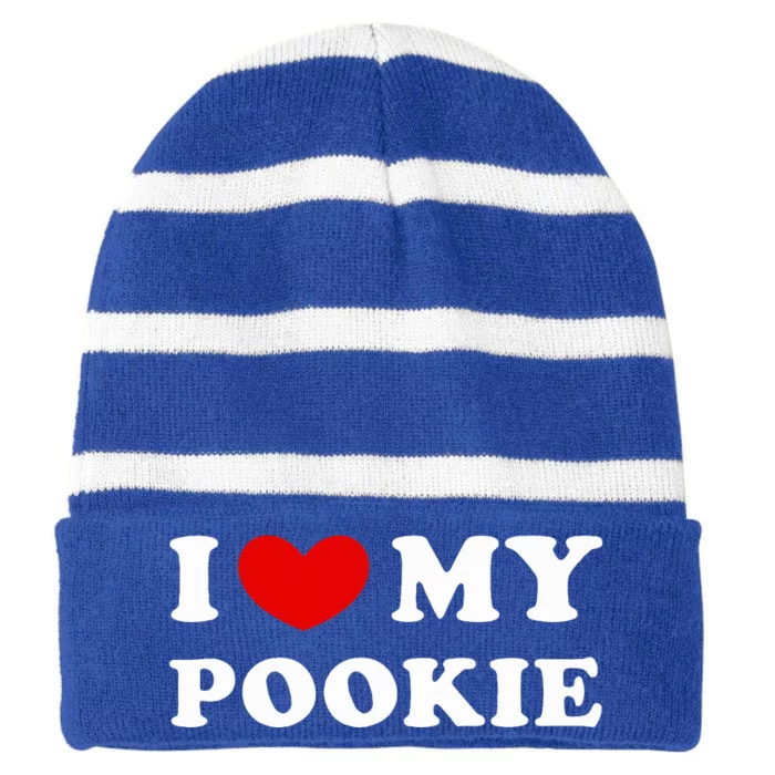 I Love My Pookie I Heart My Pookie Striped Beanie with Solid Band