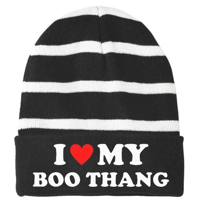 I Love My Boo Thang I Heart Boo Thang Striped Beanie with Solid Band