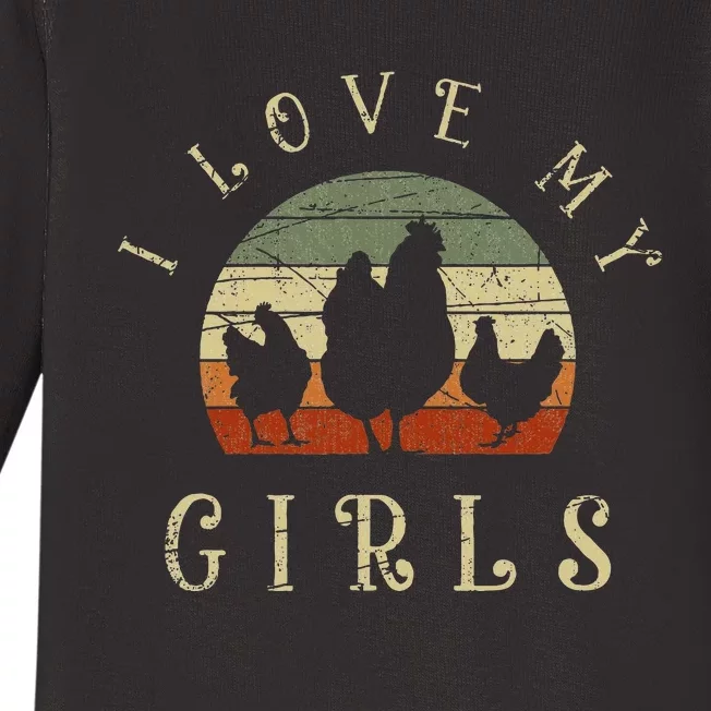 I Love My Funny Farm Bird Animal Farmer Retro Chicken Baby Long Sleeve Bodysuit