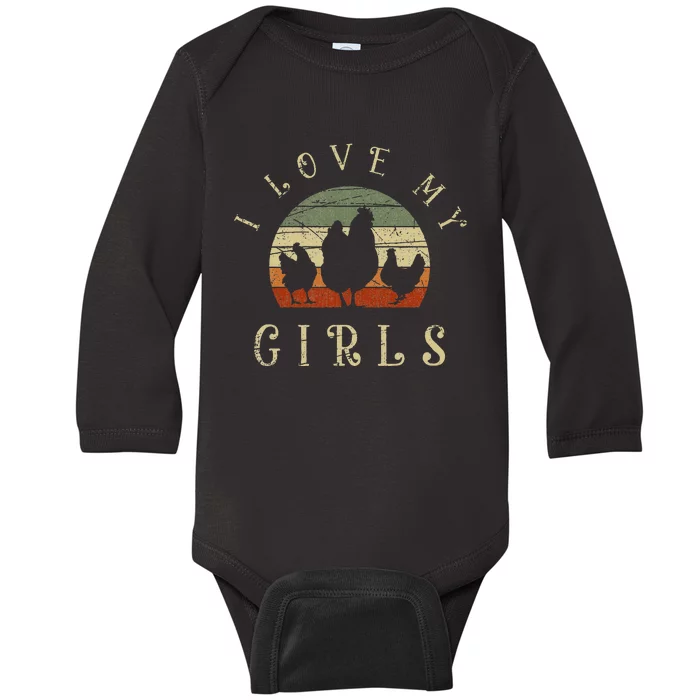 I Love My Funny Farm Bird Animal Farmer Retro Chicken Baby Long Sleeve Bodysuit