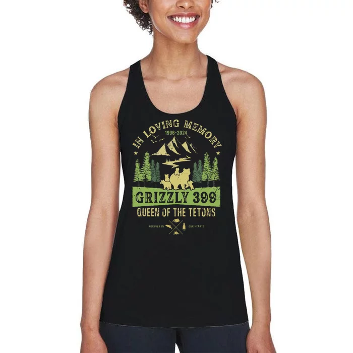 In Loving Memory Grizzly 399 Queen Of Tetons National Park Women's Racerback Tank