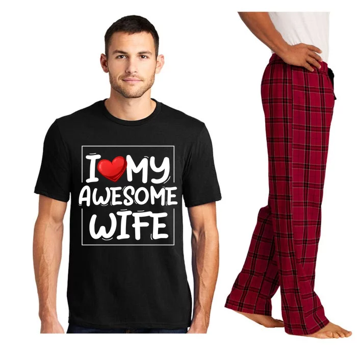 I Love My Awesome Wife Heart Valentines Day Matching Couple Meaningful Gift Pajama Set