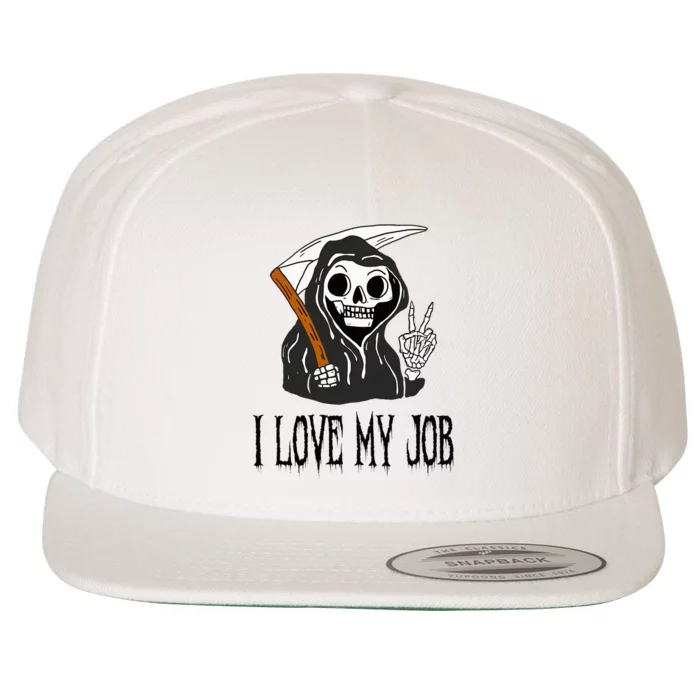 I Love My Job Cute Grim Reaper Funny Halloween Horror Lover Wool Snapback Cap