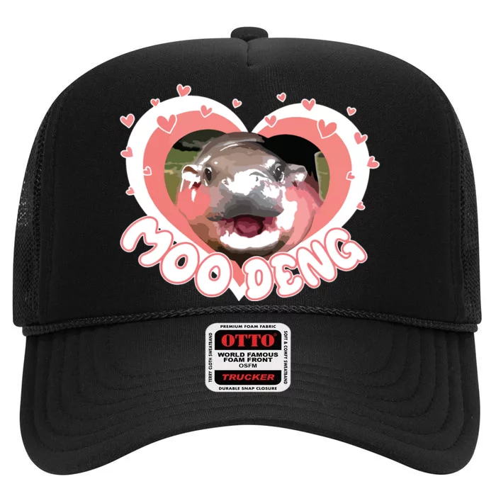 I Love Moo Deng Baby Hippo Moo Deng I Heart Moo Deng High Crown Mesh Trucker Hat