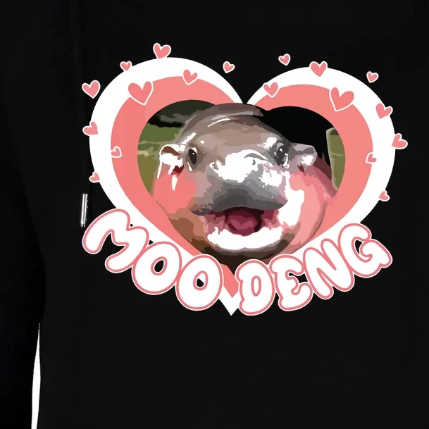 I Love Moo Deng Baby Hippo Moo Deng I Heart Moo Deng Womens Funnel Neck Pullover Hood