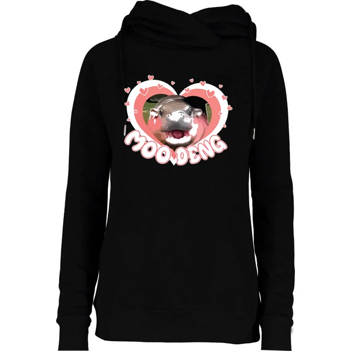 I Love Moo Deng Baby Hippo Moo Deng I Heart Moo Deng Womens Funnel Neck Pullover Hood