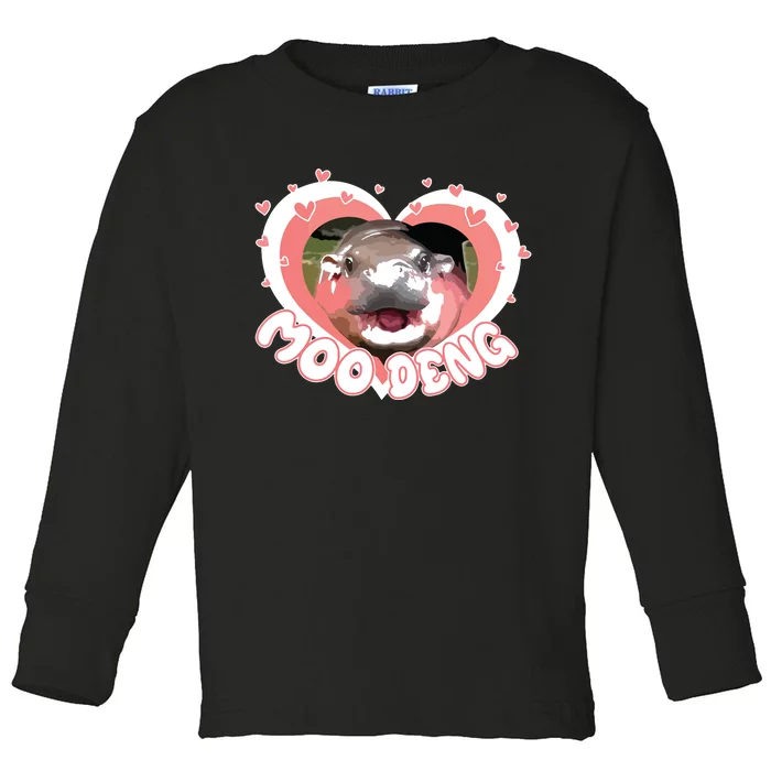 I Love Moo Deng Baby Hippo Moo Deng I Heart Moo Deng Toddler Long Sleeve Shirt