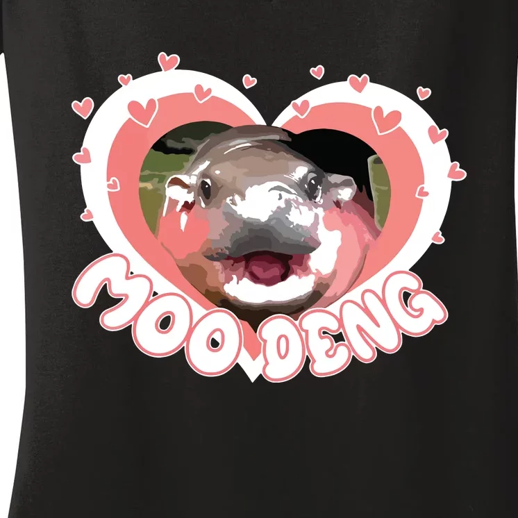 I Love Moo Deng Baby Hippo Moo Deng I Heart Moo Deng Women's V-Neck T-Shirt