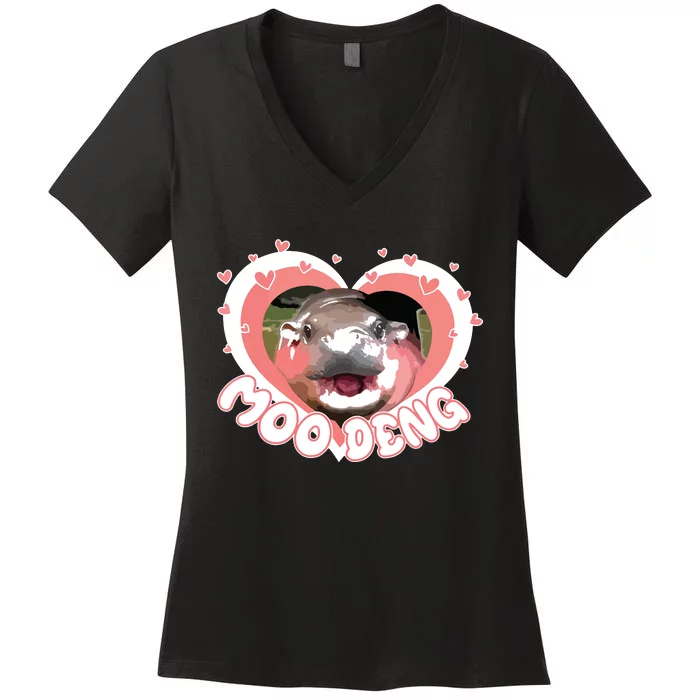 I Love Moo Deng Baby Hippo Moo Deng I Heart Moo Deng Women's V-Neck T-Shirt