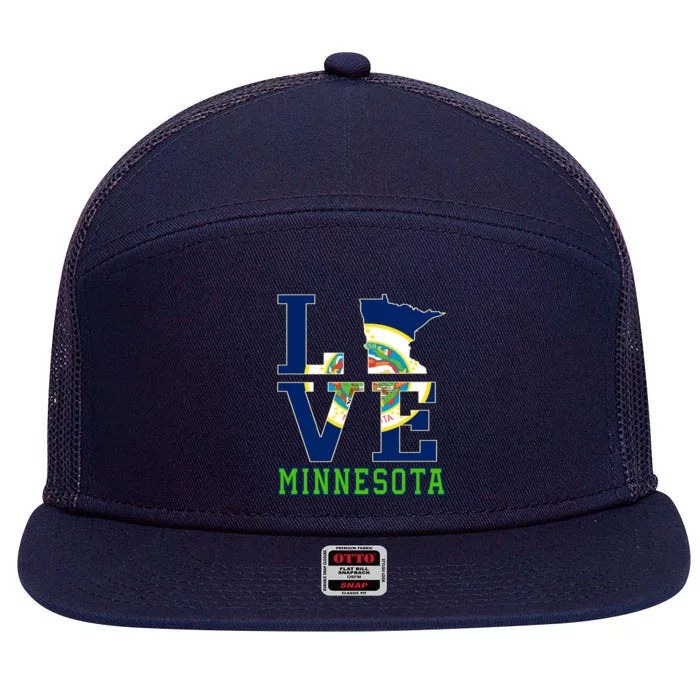 I Love Minnesota Gift 7 Panel Mesh Trucker Snapback Hat