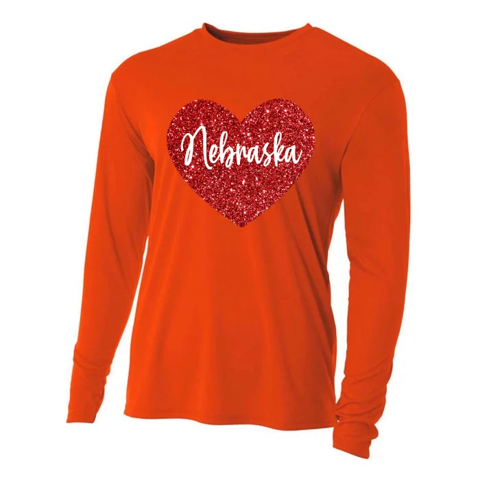 I Love Nebraska Usa Red Heart Cute Gift Cooling Performance Long Sleeve Crew