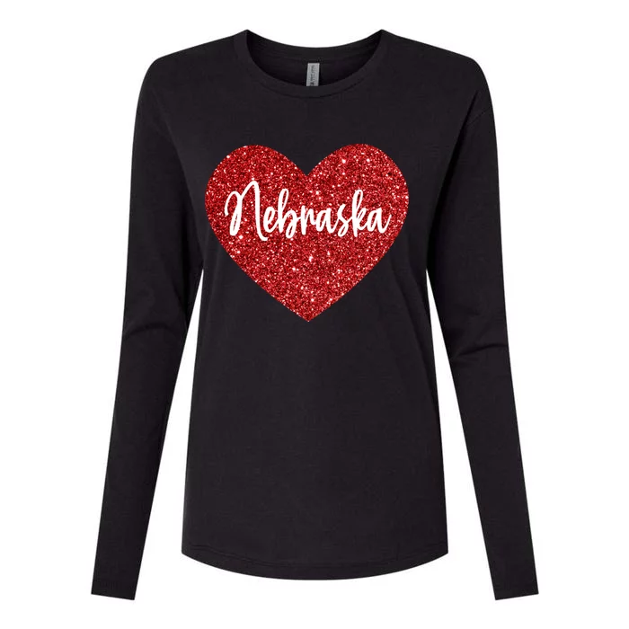 I Love Nebraska Usa Red Heart Cute Gift Womens Cotton Relaxed Long Sleeve T-Shirt