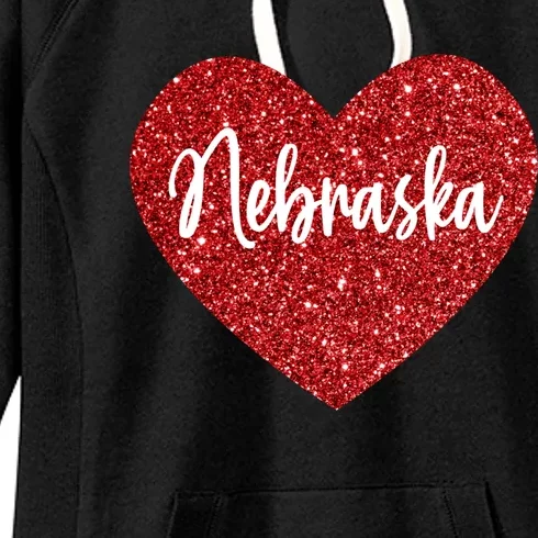 I Love Nebraska Usa Red Heart Cute Gift Women's Fleece Hoodie