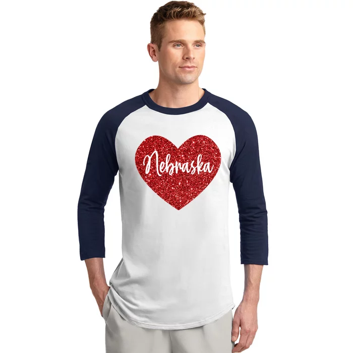 I Love Nebraska Usa Red Heart Cute Gift Baseball Sleeve Shirt