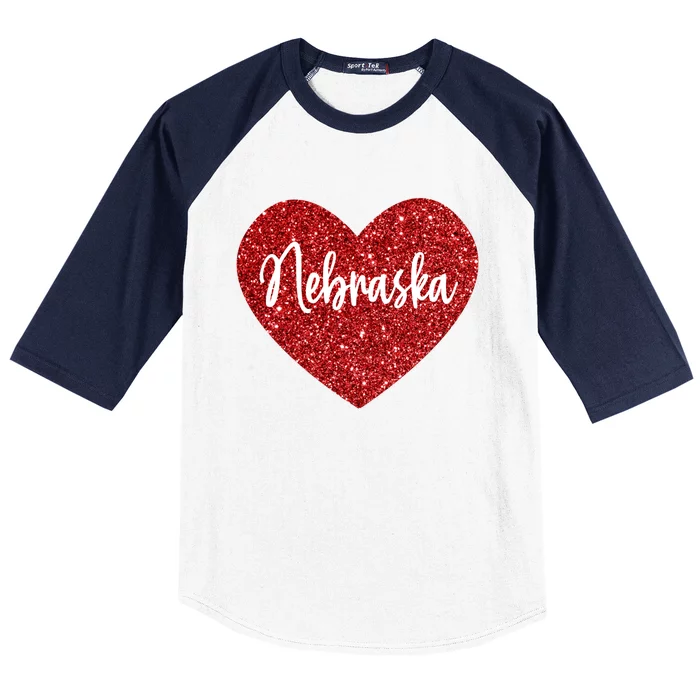 I Love Nebraska Usa Red Heart Cute Gift Baseball Sleeve Shirt