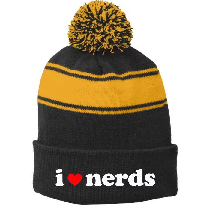 I Love Nerds Stripe Pom Pom Beanie