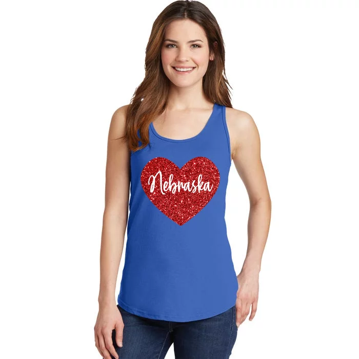 I Love Nebraska Usa Red Heart Gift Ladies Essential Tank