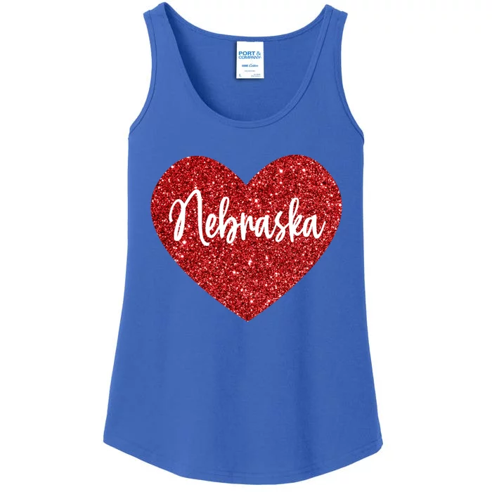 I Love Nebraska Usa Red Heart Gift Ladies Essential Tank