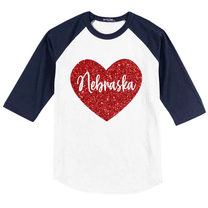 I Love Nebraska Usa Red Heart Gift Baseball Sleeve Shirt