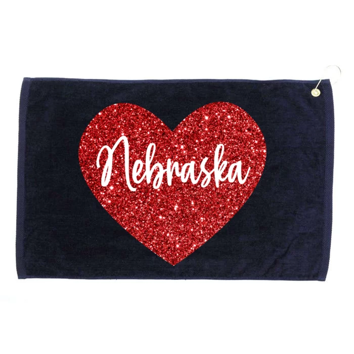 I Love Nebraska Usa Red Heart Gift Grommeted Golf Towel