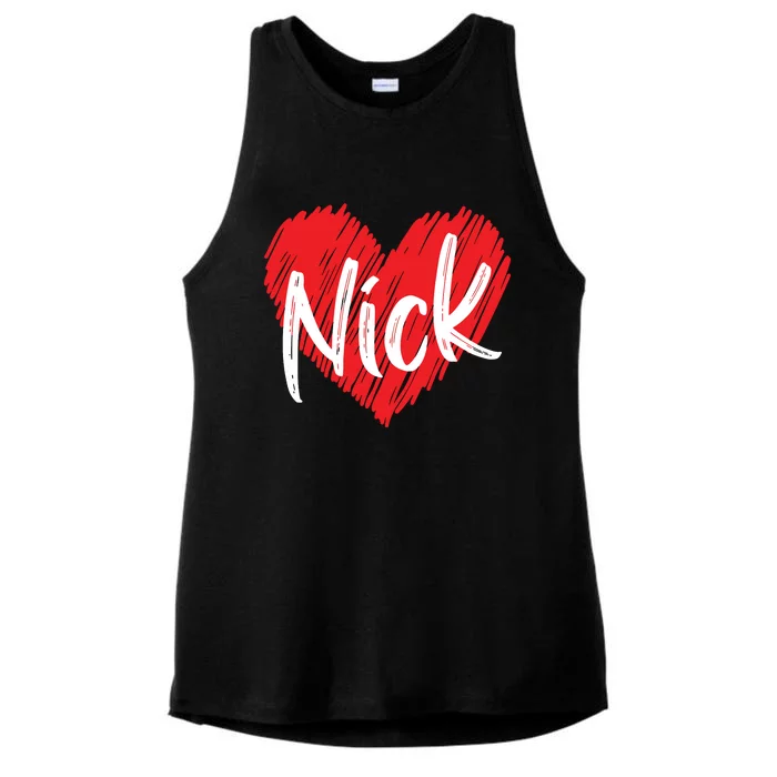 I Love Nick Heart Personalized Name Nick Ladies Tri-Blend Wicking Tank